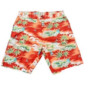 Island Republic Mens‎ 38 Tropical Sunset Palm Tree Sailboat Cotton Shorts Red
